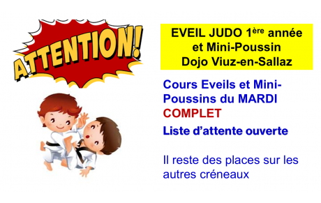 ATTENTION - DOJO Viuz - Inscriptions cours Eveil et Mini-Poussins